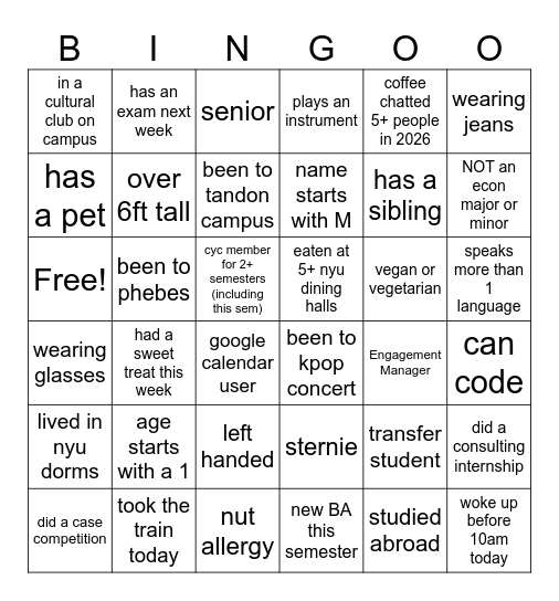 CYC SOCIAL Bingo Card