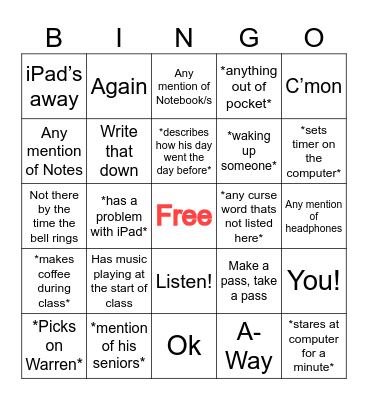 What will Kopy say/do? (all words have to be exact) Bingo Card