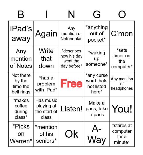 What will Kopy say/do? (all words have to be exact) Bingo Card