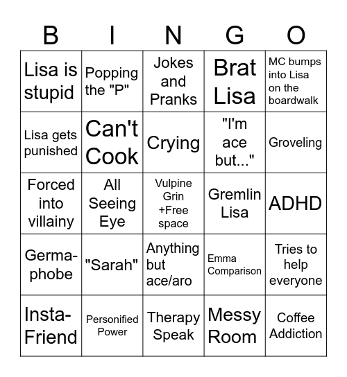 Fanon Lisa Worm Bingo Card