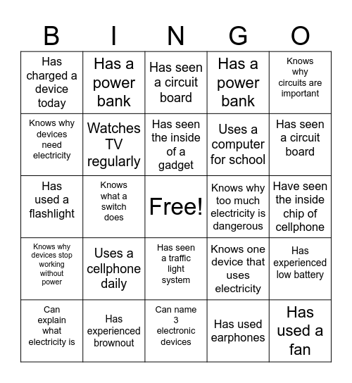 Electronic circuit BINGO Card