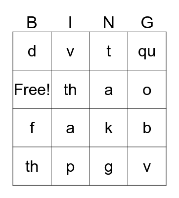 Lively Letters Bingo Card