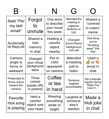 Holi Bingo Card