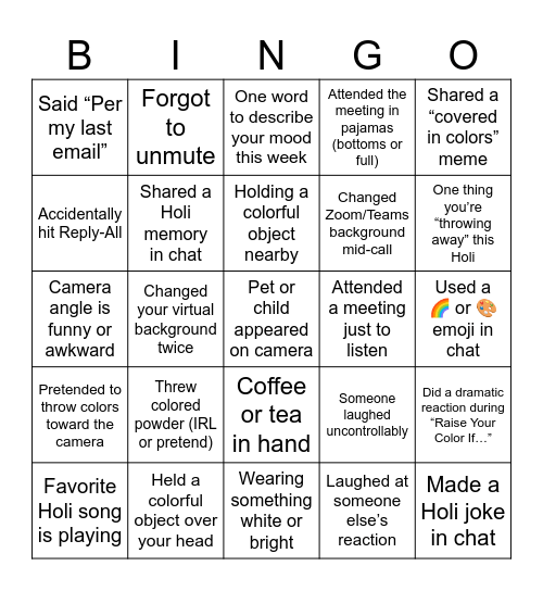 Holi Bingo Card