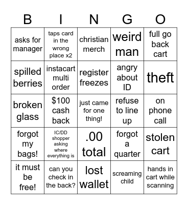 ALDI Customer Bingo Card