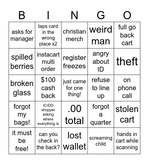 ALDI Customer Bingo Card