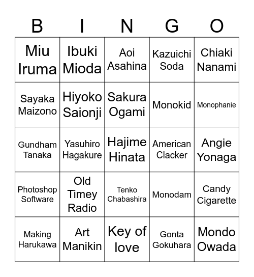 Splat [Round 2] Danganronpa Bingo Card