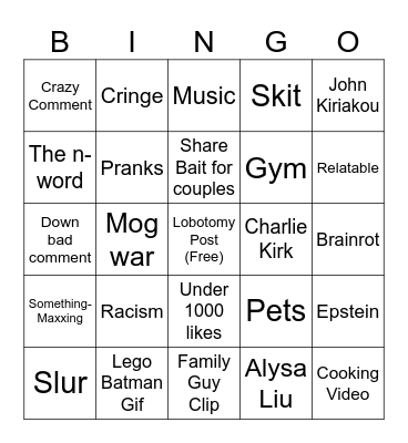 Instagram Reels Bingo Card