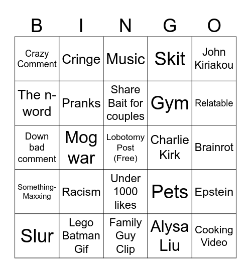 Instagram Reels Bingo Card