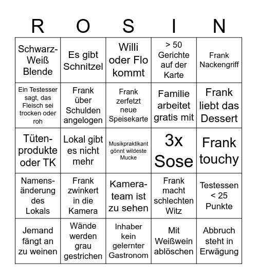 Frank Rosin Bingo Card