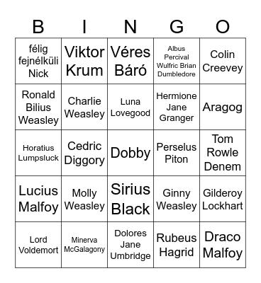 Harry Potter Bingo Card