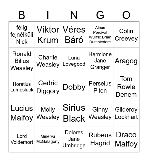 Harry Potter Bingo Card
