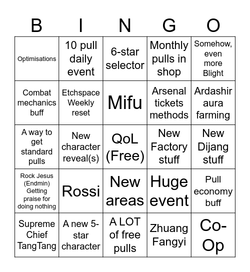 AK:ENDFIELD 1.1 Bingo Card