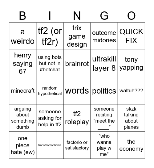 #general & #lounge bingo Card