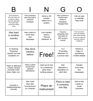 Future Scholars Summit BINGO Card