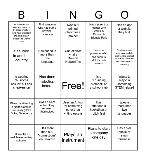 Future Scholars Summit BINGO Card