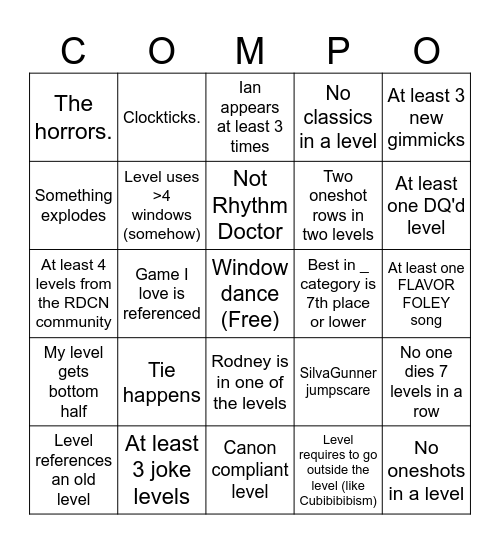 Last minute bingo card for compo 22 Bingo Card