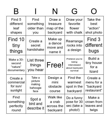 Backyard Bingo! Bingo Card