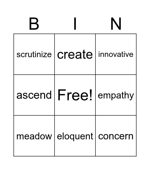 Vocabulary March 2 - 8 Bingo Card
