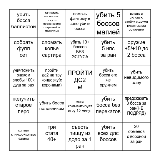 ДАРК СОУЛС БИНГО Bingo Card