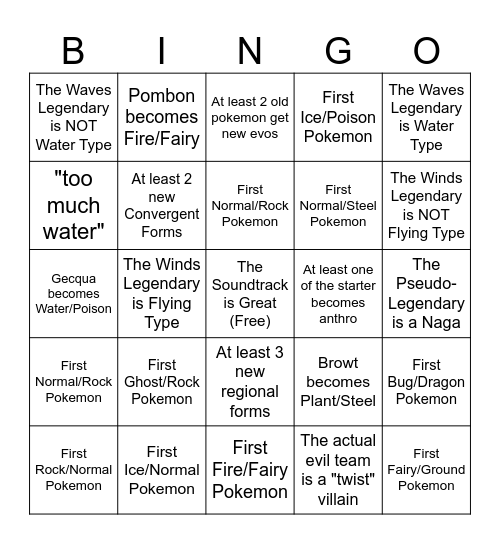 Pokemon Winds and Waves Bingo Card