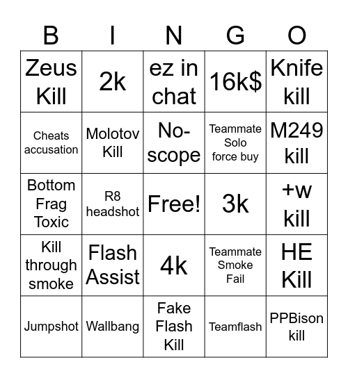 CS2 MM Bingo Card