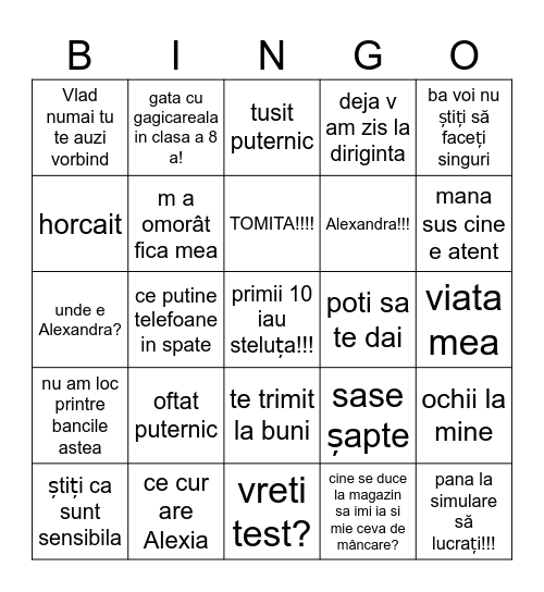 BINGO DRACINSCHI Bingo Card