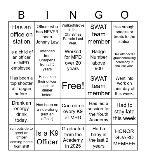 MPD Bingo Card