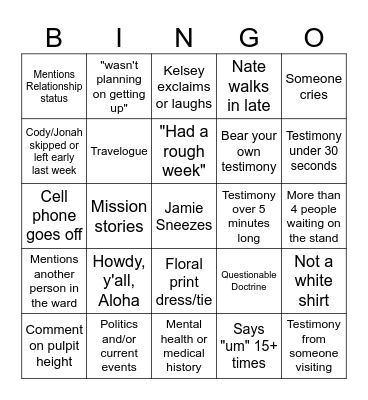 Geriatric YSA Bingo Card