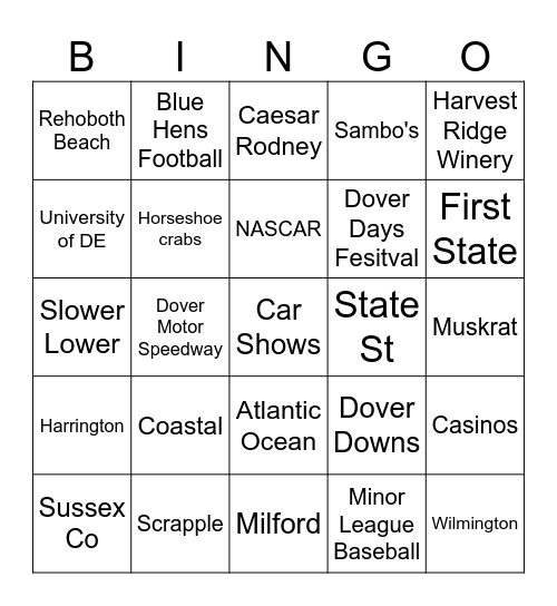 Delaware Bingo Card