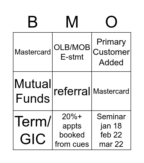 BMO BINGO Card