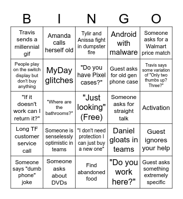 Tech Rep Bingo Card