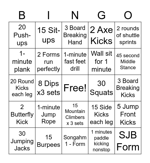 March Madness Fitness BINGO - LEADERSHIP Bingo Card