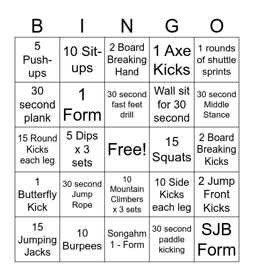 March Madness Fitness BINGO - FOUNDATION Bingo Card