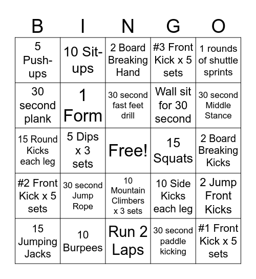 March Madness Fitness BINGO - FOUNDATION Bingo Card