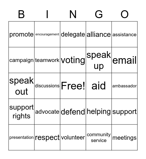 CTF ADVOCACY Bingo Card