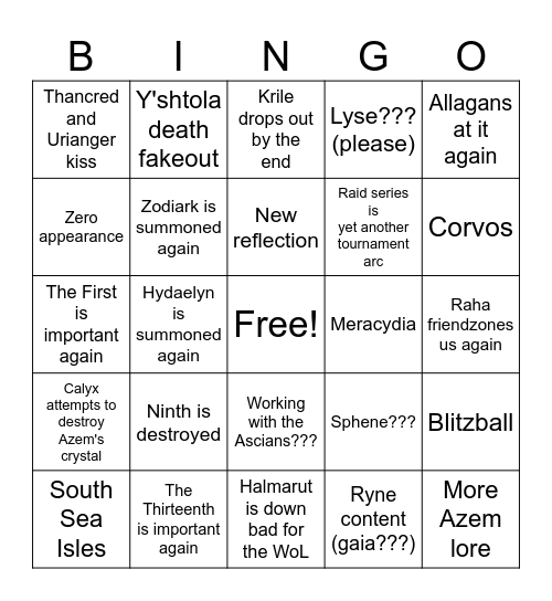 8.0 predictions Bingo Card