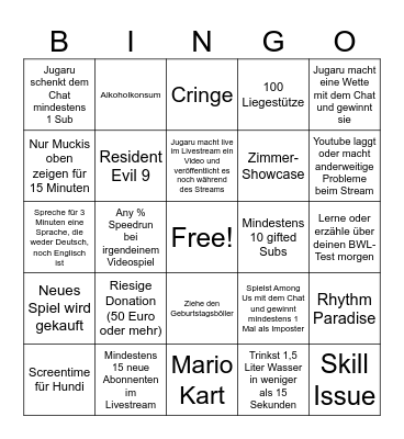 Jugaru Geburtstags-Bingo (1.3.2026) Bingo Card