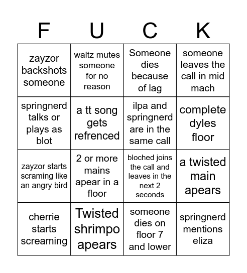 TT Playing Dandys World Bingo Card