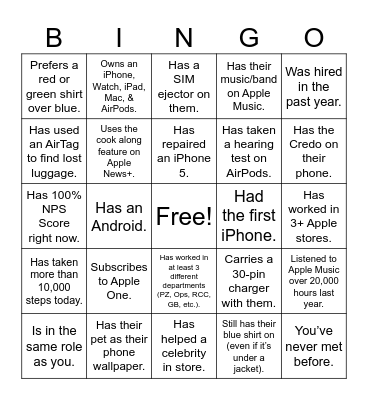 Find Someone Who: Bingo Card