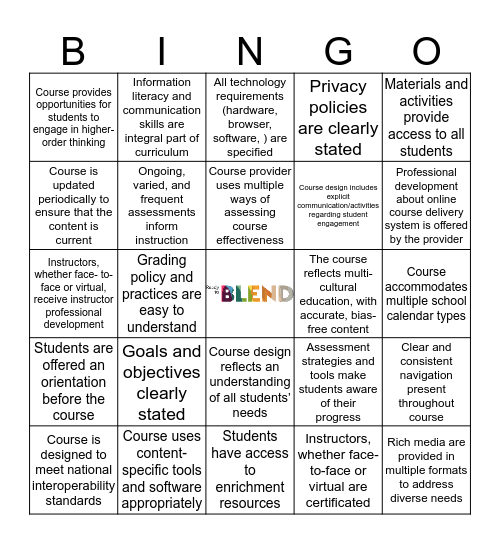 National Standards for Quality Online Courses_1 Bingo Card