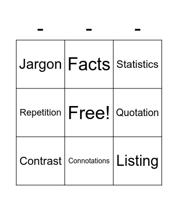 Language Features Bingo Card