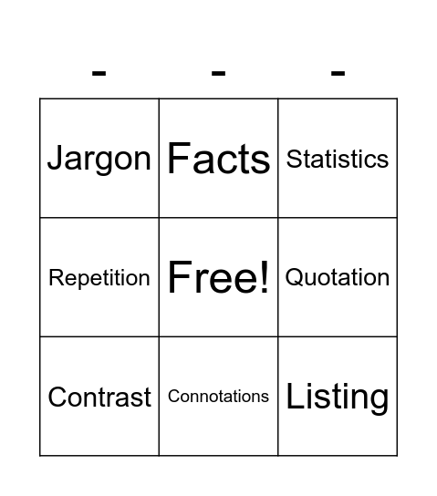 Language Features Bingo Card