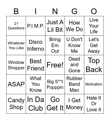 T.I. VS 50 Cent Bingo Card