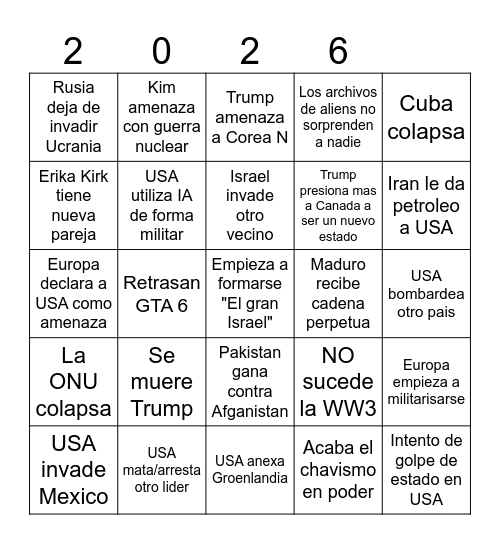 Bingo 2026 XD Bingo Card