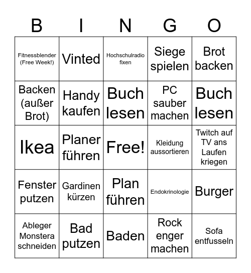 KW 10 Bingo Card