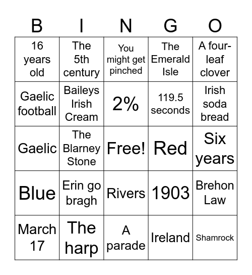 St Patrick's Day - Dignity Memorial Bingo Card