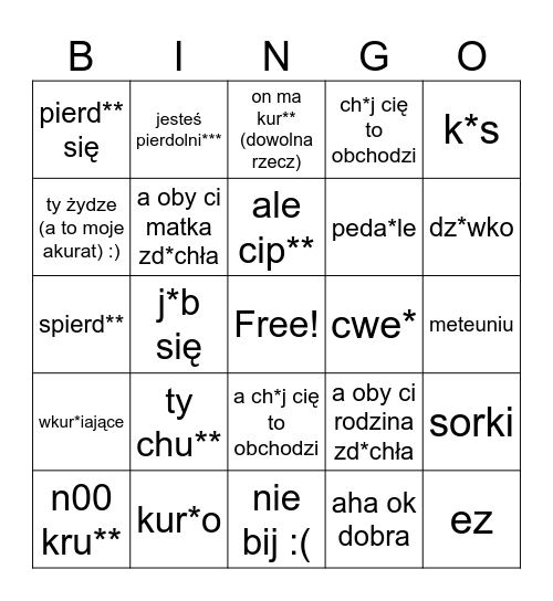 Bingo Goferka Bingo Card