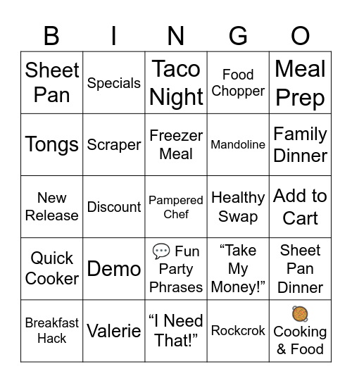 Pampered Chef Bingo Card