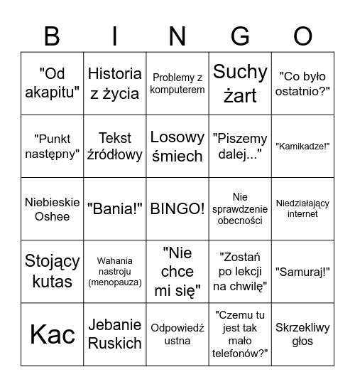 WJ Historia Bingo Card